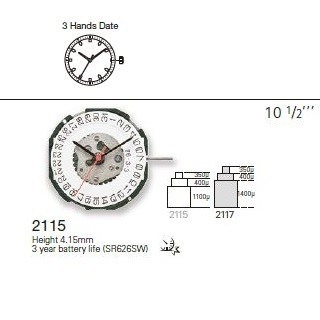MIYOTA 2115 - CALENDÁRIO ÀS 6H