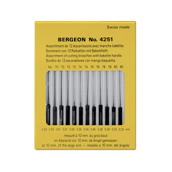 SORTIDO DE 12 ESCAREADORES COM CABO EM PVP - BERGEON 4251 - 0.33 A 0.69MM