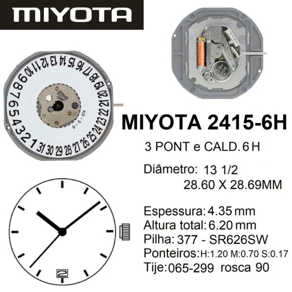 MIYOTA 2415 - CALENDÁRIOS ÀS 6H
