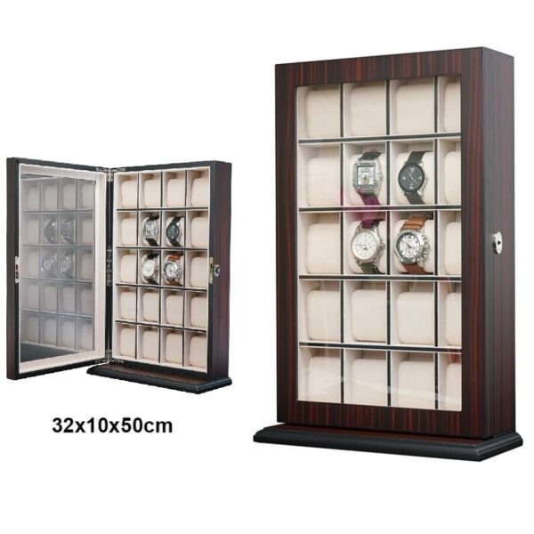 Vitrine em madeira castanha ebano para 20 relógios